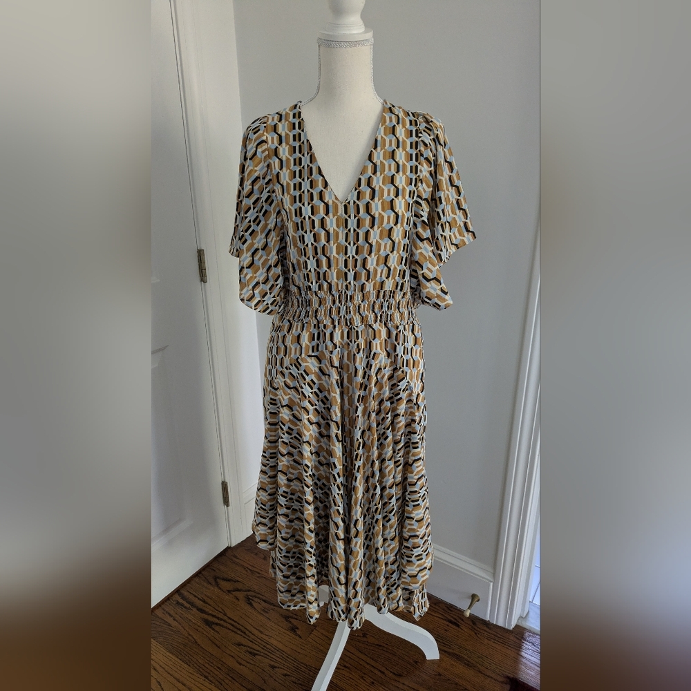 Melloday Womens Short Sleeve Geometric Midi Fit + Flare Dress, size xs